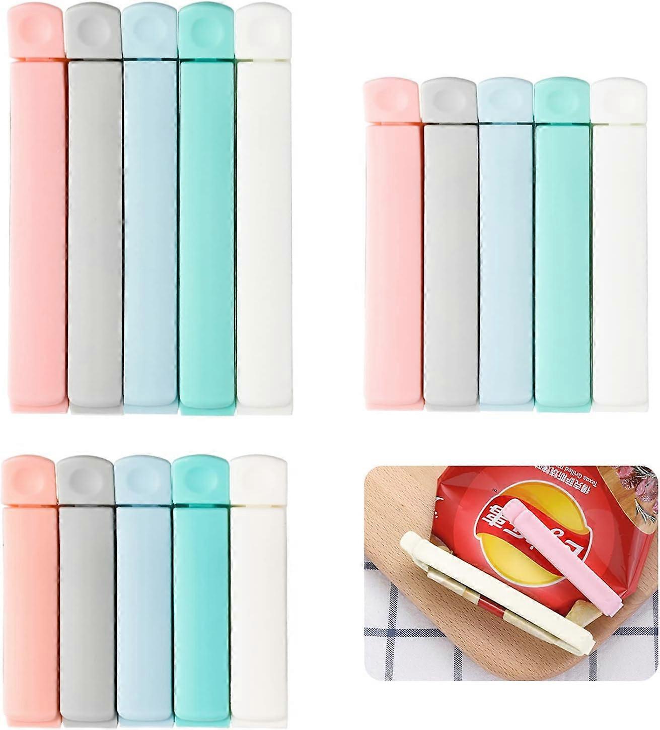 15 stk matposeklemmer Tetning for mat Fargerik poseforsegler 3 forskjellige størrelser