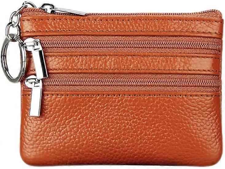 Universal Leather Wallet for Men and Women Credit Card Wallet Mini Small Wallet with Key Ring with 3 Compartments for Bills and Cards (Brown)