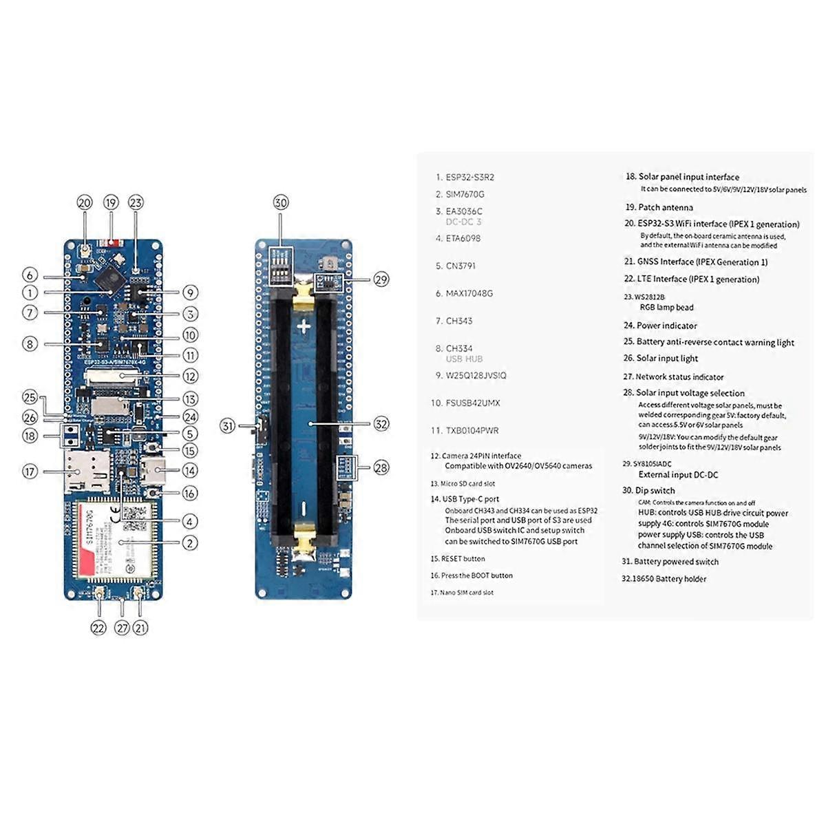 La scheda di sviluppo ESP32-S3 SIM7670G 4G supporta la scheda di sviluppo di posizionamento GNSS Bluetooth WiFi 4G LTE Cat-1