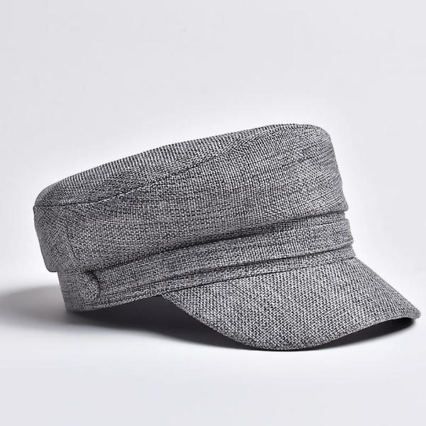 Hat Flat Cap Militær Cap Foråret Efterår Linned Solid Color (grå)