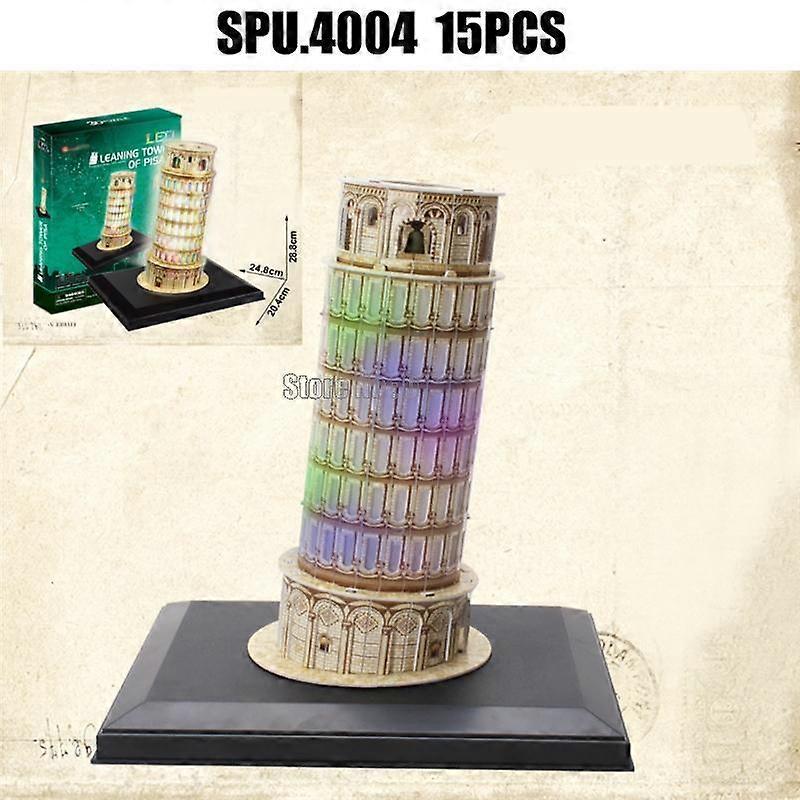15pcs World Famous Architecture Leaning Tower Of Pisa With Led 3d Paper Puzzle Toy