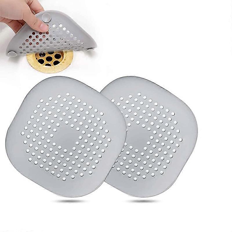 2Pcs (gray, about 14*14cm) Silicone Drain Protector, Kitchen Sink Strainer with Suction Cup, Bathtub Drain Cover Filter, Filter