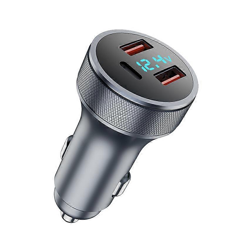 USB Cigarette Lighter, 54W Dual QC3.0 + 36W PD USB C Quick Charge Adapter, Mini Metal USB Cigarette Lighter Socket with Digital Voltmeter for iPhone 1
