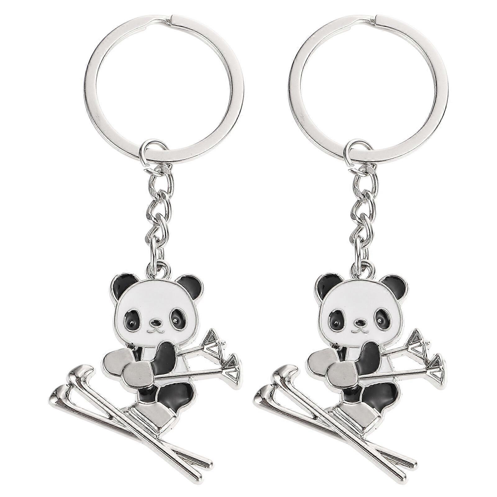 2 Pcs Panda Keychains Panda Bag Keyrings Backpack Decors Cartoon Key Chains