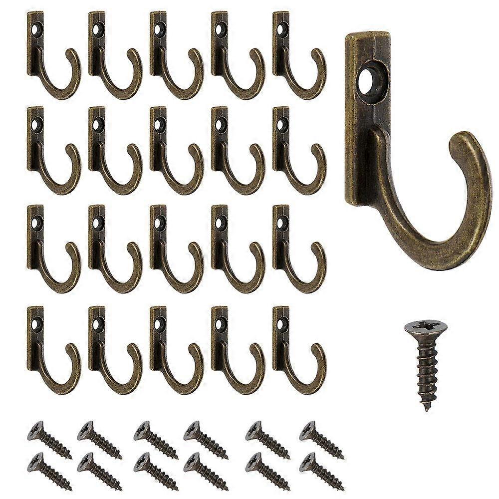 Set of 20 Vintage Aged Bronze Wall Hooks with Screws - Small Screw-On Coat Rack Hooks for Bowls
