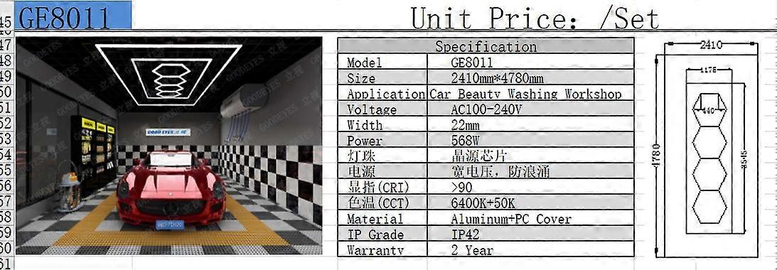 1.2x3.6M Hexagon Car Wash Lighting Garage Workshop Led Light Car Detailing With Border