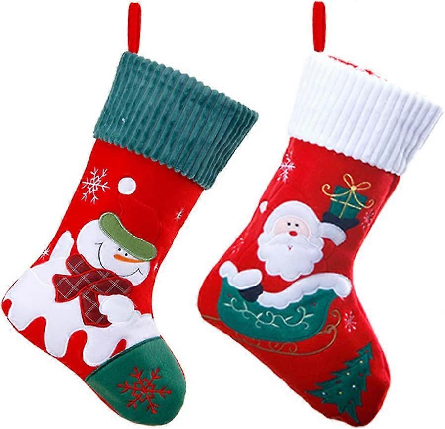 2er Set Filz Weihnachtsstrümpfe zum Befüllen und Aufhängen - Weihnachtsmann Strümpfe - Rot / Weiß / Grün mit