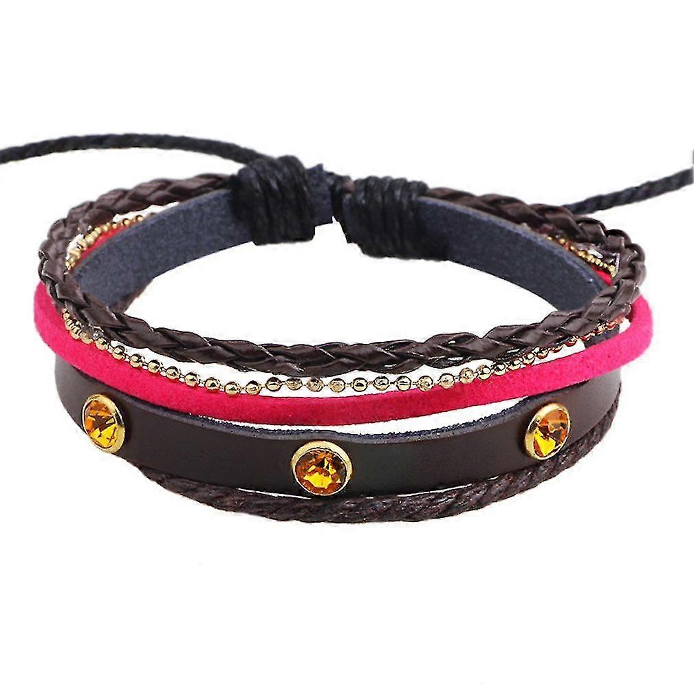 Multi-lap Woven Leather Bracelet Embedded With Diamonds