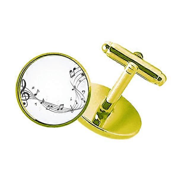 Flappgブラックミュージックノートホワイトスタッズビジネスメタルカフリンクスゴールデン