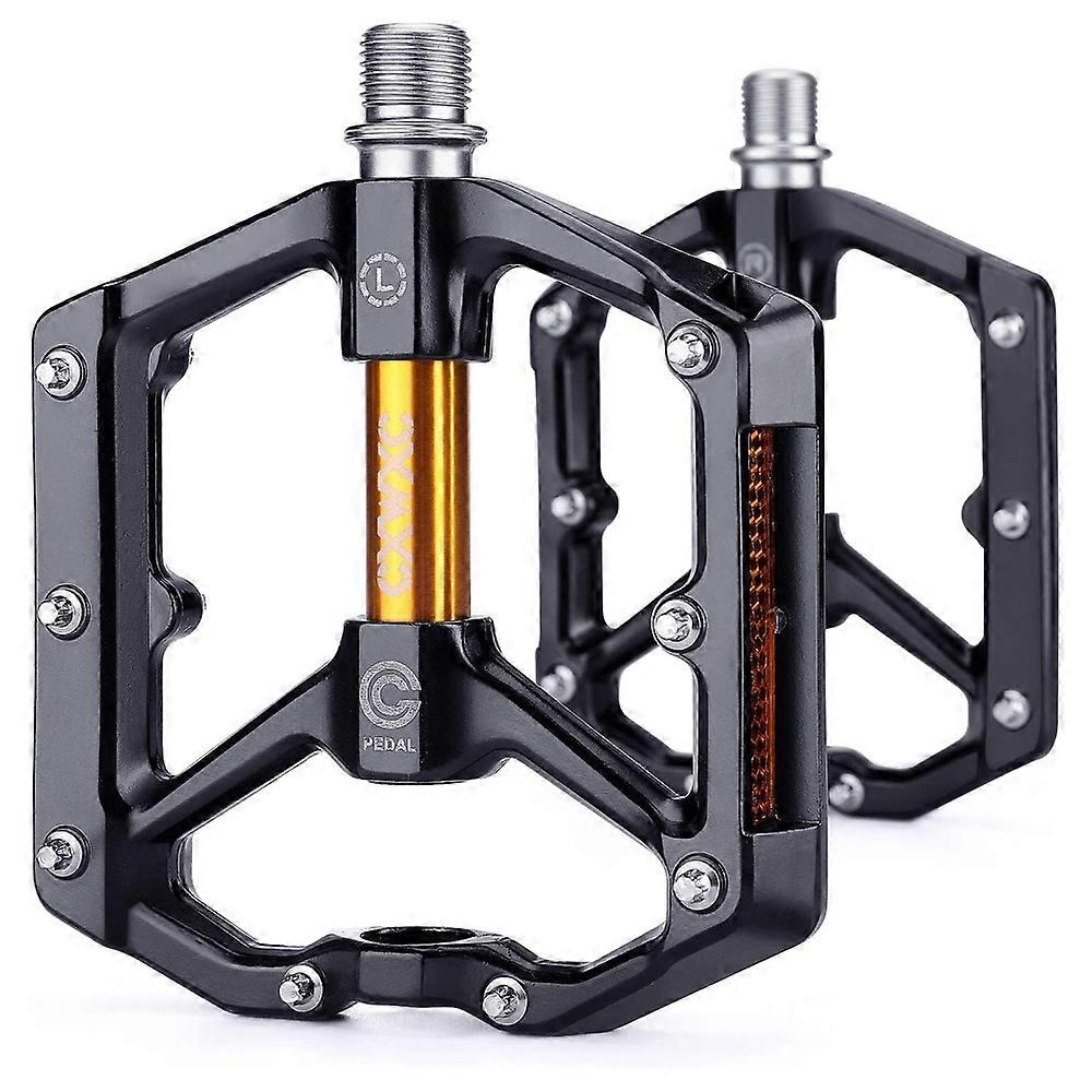 Bicycle pedals with reflectors and 3 sealed layers, aluminium alloy, wide platform pedals, bicycle, 9/16 inches, lightweight, non-slip for mountain bi