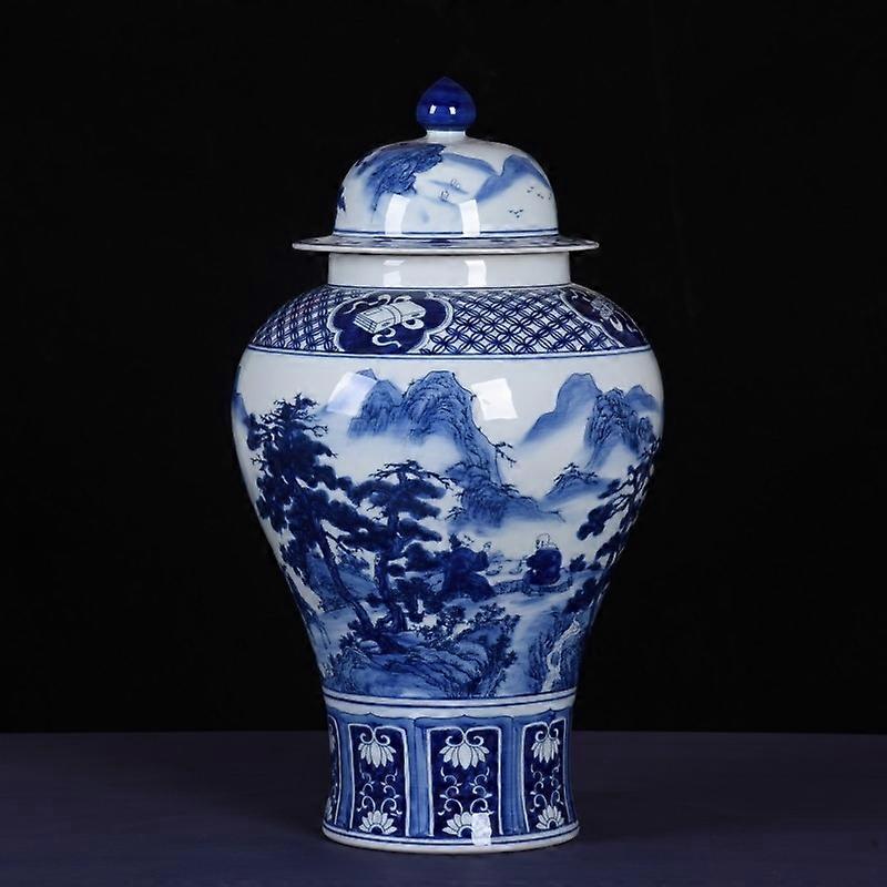 Figurative Handcrafted Blue & White Character General Jar - Unique Gift