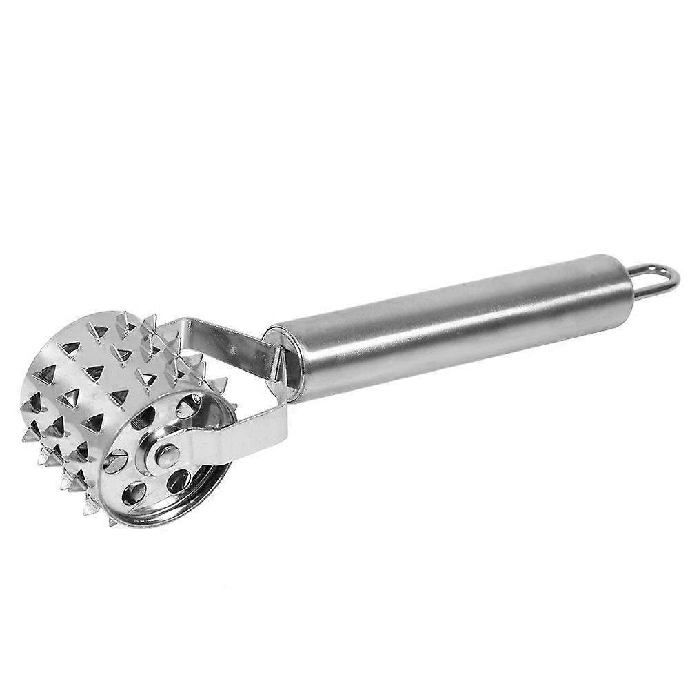 Practical Stainless Steel Meat Tenderizer Roller Pizza Roller Needle Cook Tool #Round Handle