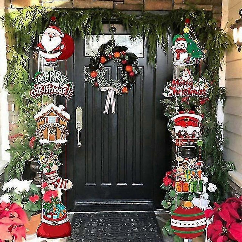 1 زوج ميري الباب معلق راية سانتا كلوز ثلج المقطع Navidad Party الديكور المنزلي 2024 نويل