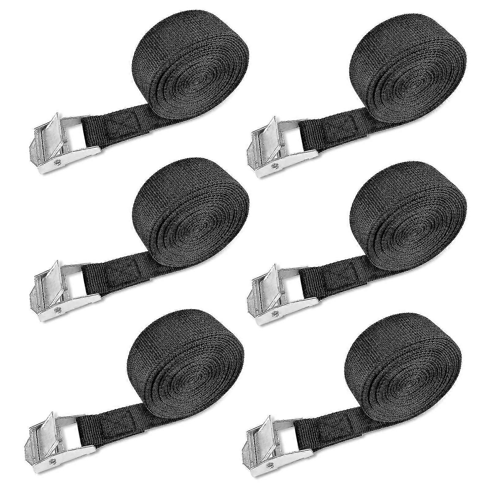 6pcs Tie-down Straps, 3m*25mm Heavy Duty Tension Belts Adjustable Lashing Straps Ratchet Straps Tie Down Roof