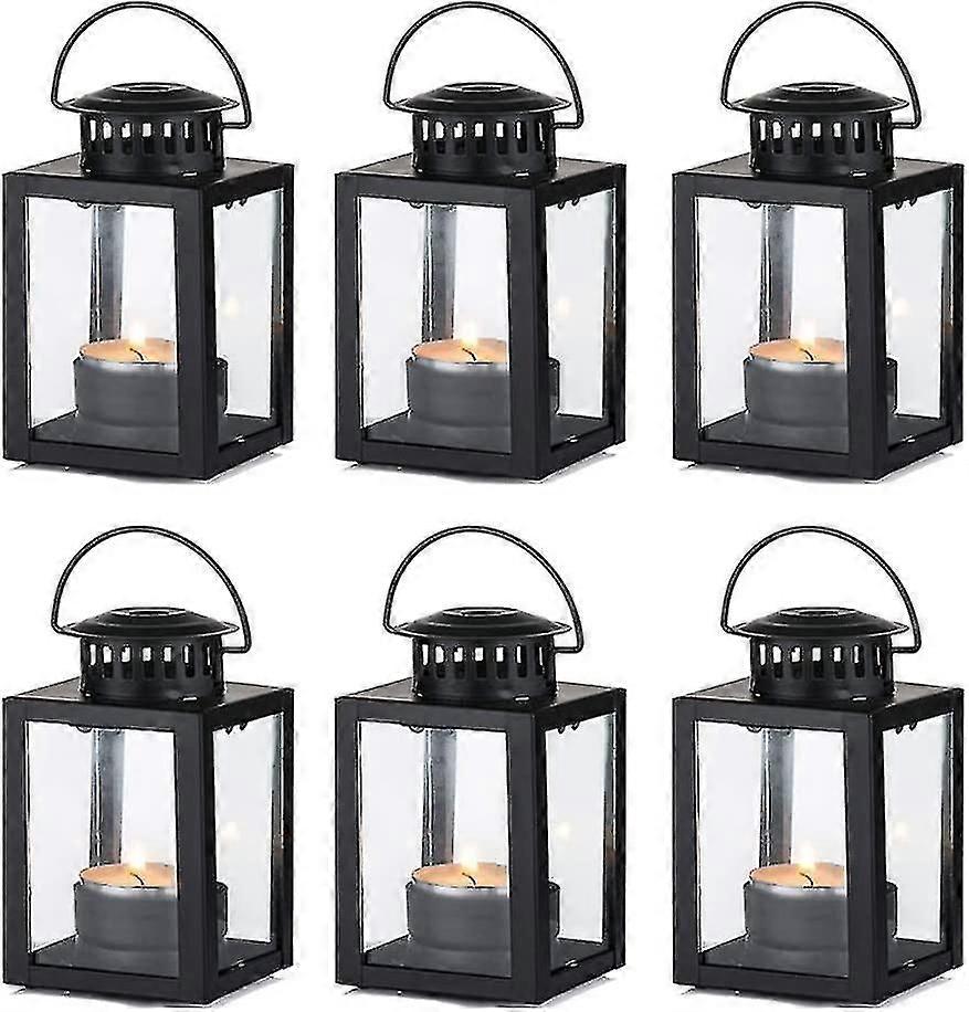 6 قطع - فوانيس سوداء للشموع فوانيس الحديقة ، خمر نمط شنقا فوانيس صغيرة لشمعة صغيرة ، حاملي ضوء الشاي شمعة سوداء للداخلية