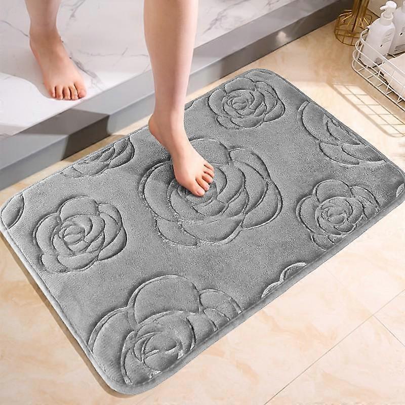 Bath Rugs Rose Flower Embossed Bathroom Bath Mat Flannel Non-slip Carpet In Bathtub Floor Rug Shower Room Doormat Memory Foam Pad Washable Carpet