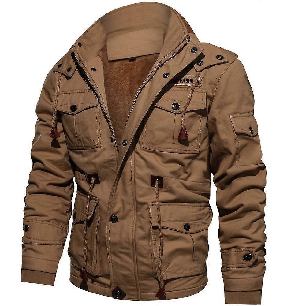 Men's Thick Thermal Winter Jacket with Multi Pockets Zip Front Fleece Lined Military Jacket for Men Fashion Casual Warm Windbreaker