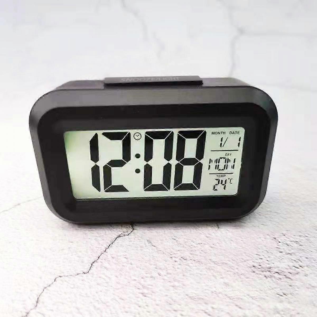 Battery Digital Alarm Clock for Bedroom, 3.5" LCD Display Bedside Alarm Clock with Snooze, Backlight, Night Light, Date and Temperature, Sleep Timer f