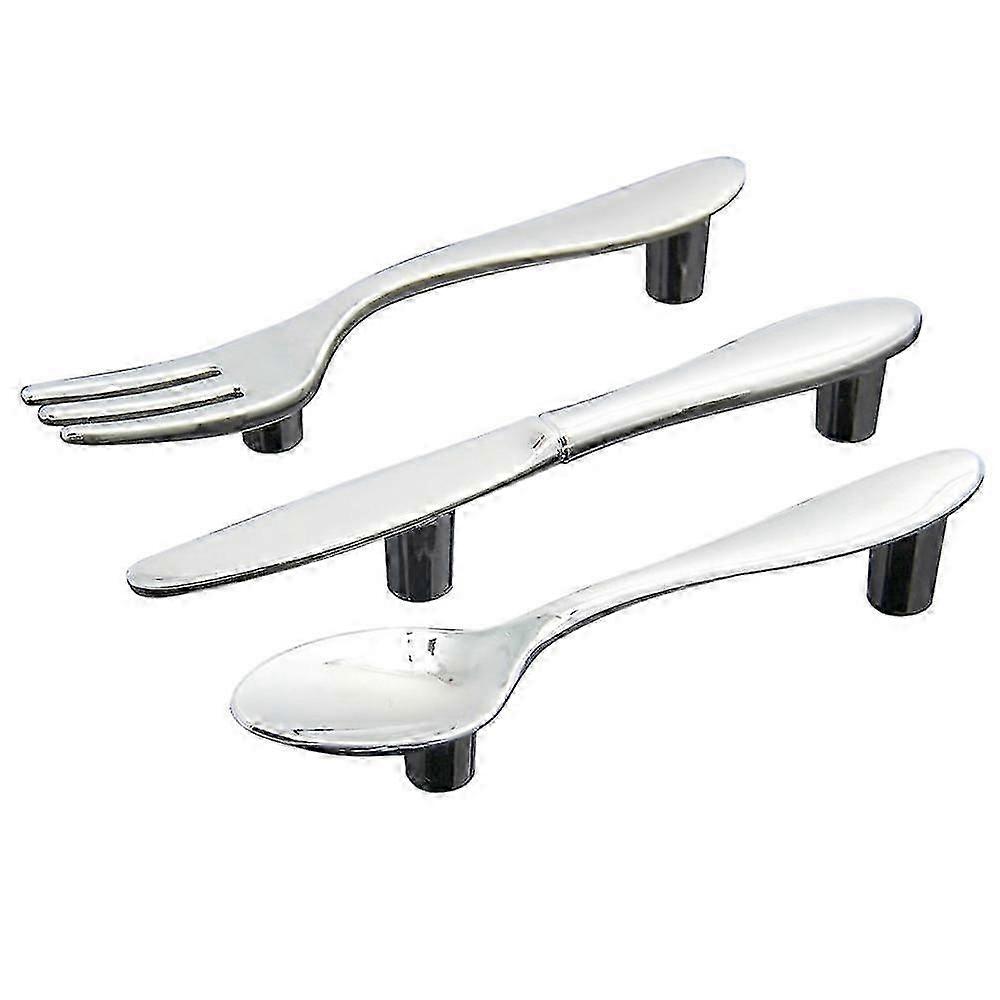 3 Pcs Silver Kitchen Cabinet Drawer Pull Handles Knobs (knife Fork Spoon)
