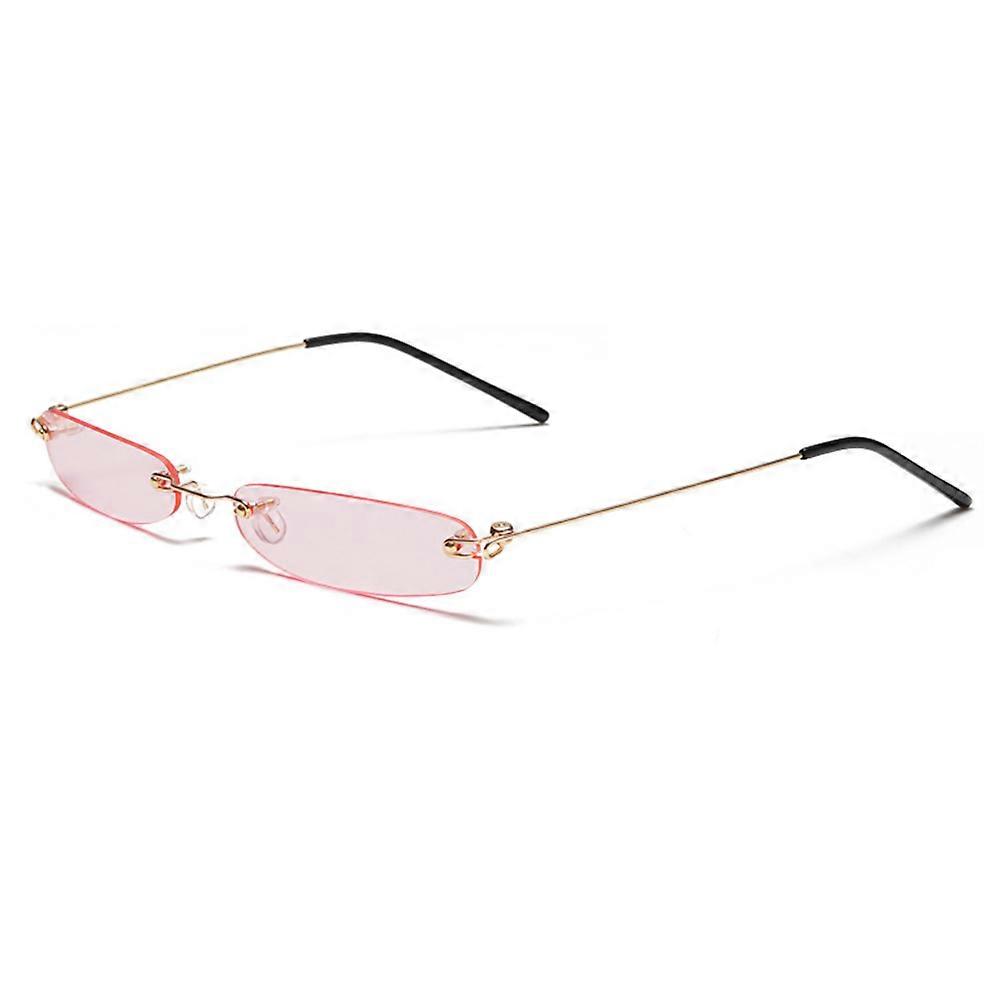 Slim Rimless Rectangular Sunglasses Vintage Slender Clear Glasses Spring Hinge