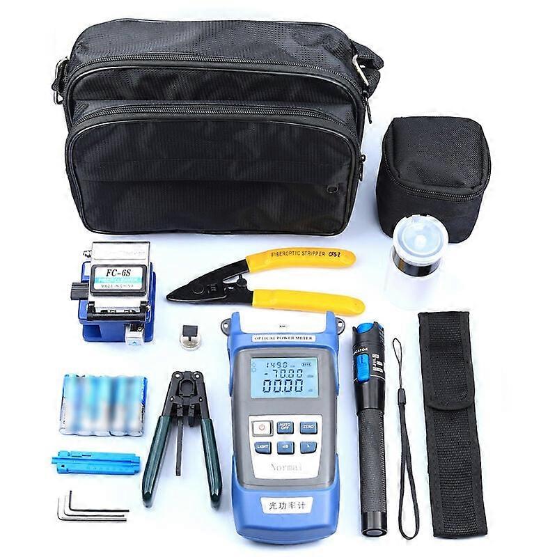 Fiber Optic Tool Kit Optical Power Meter Fiber Cleaver Wire Stripper Optical Fiber Cold Connection Tool Set with Storage Bag