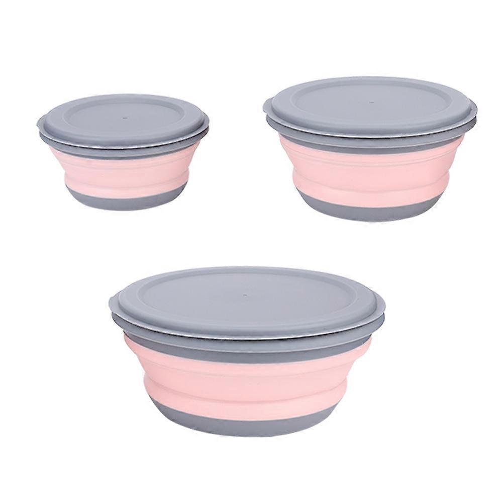 3Pcs/Set  Folding Lunch Box Silicone Bowl Set with Lid for Outdoor Camping Picnic