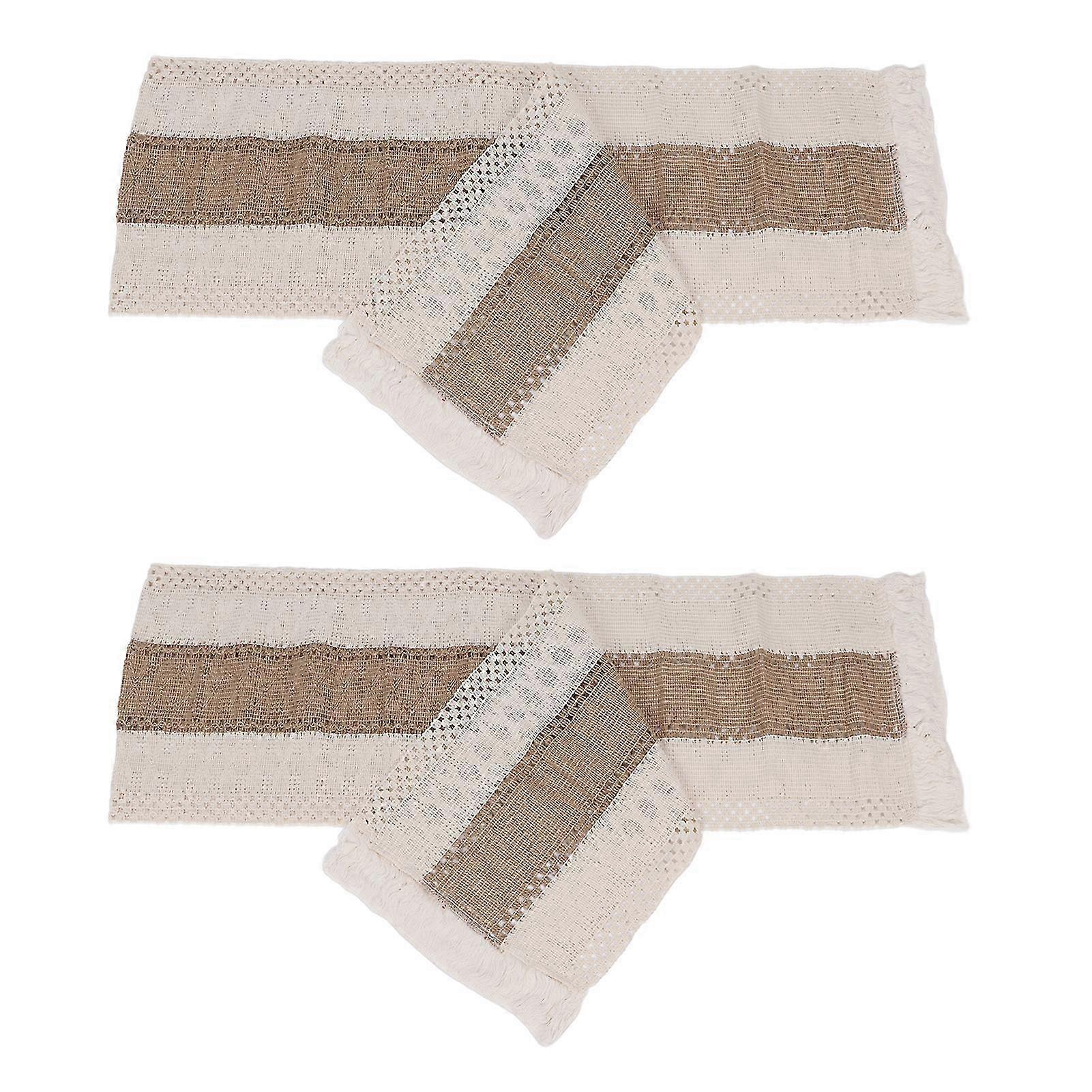2pcs Linen Table Runner Color Blocking Elegant Striped Integrated Machine Washed Rustic Table Runner for Coffee Tables