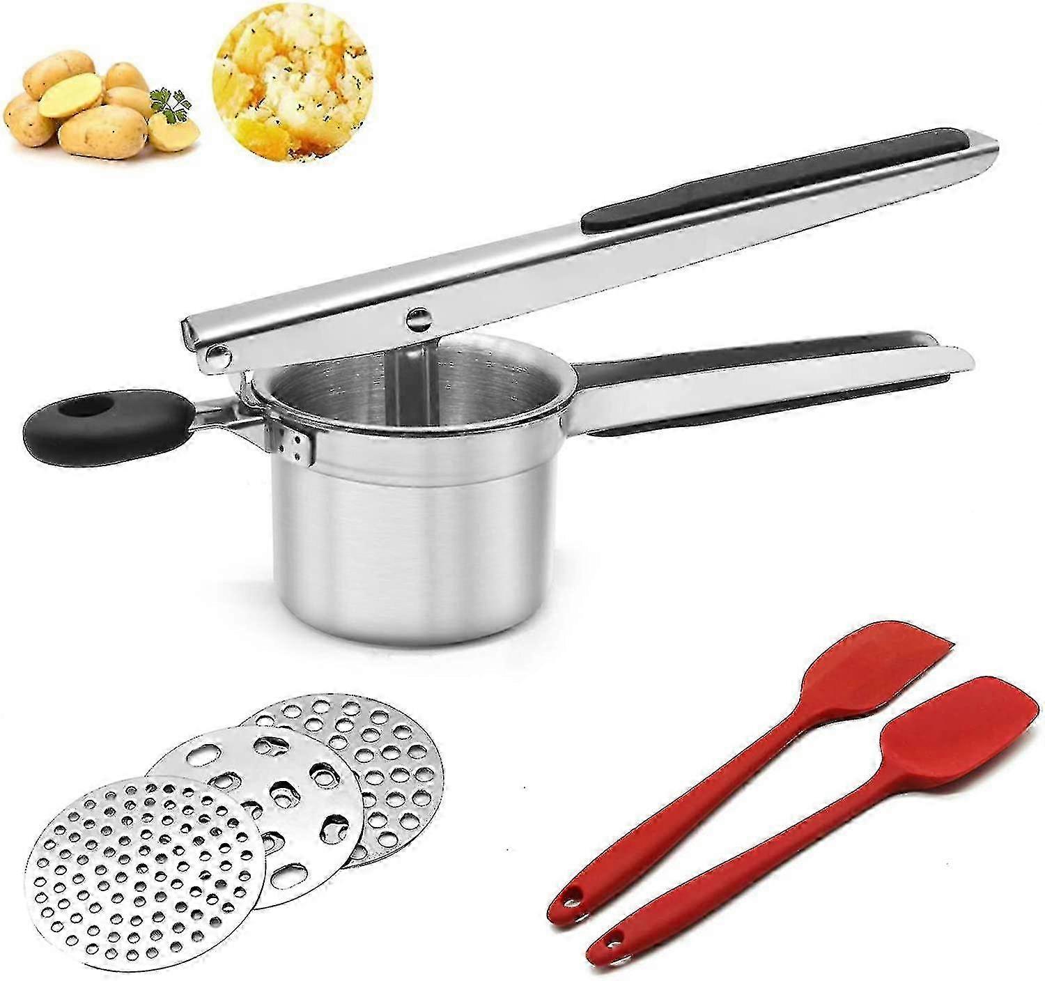 Stainless Steel Potato Press with 3 Interchangeable Discs for Puree Press