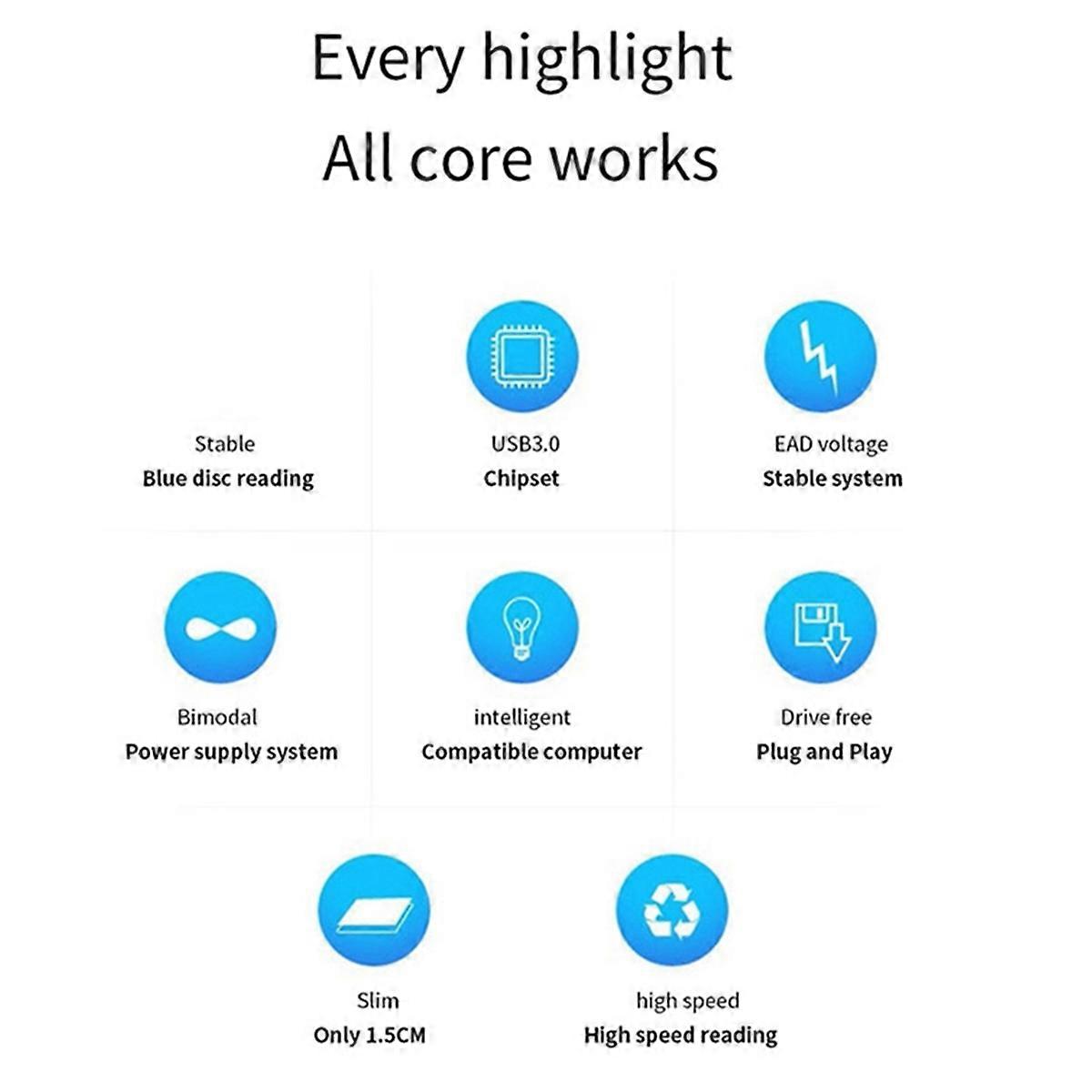 Burner Player USB 3.0 CD DVD External Bluray Drive Writer Reader