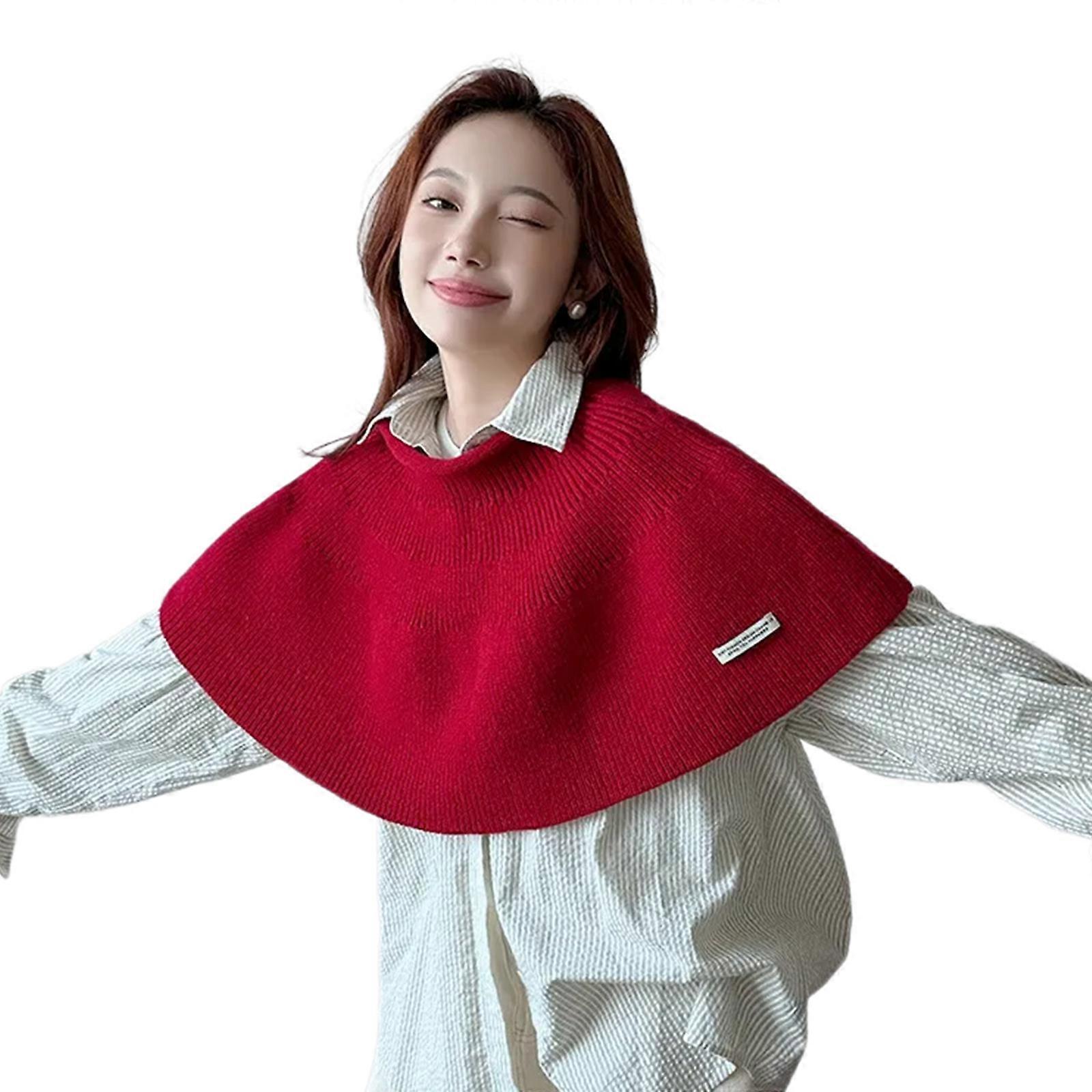 Classical Capes Scarf Shawl Scarf All Matching Knitted Shawl Wrap Cloak Scarf for Stylish Warmth Cold Weather Neck Wrap Red