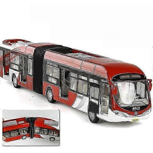 1:32 Articulated Double Section Bus Toy Car Diecast Coach Model Pull Back Doors Openable Sound & Light Collection Gift Kid Boy