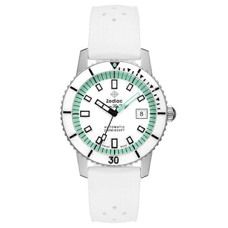 Zodiac Super Sea Wolf Compression Zo9309 Men's Automatic Watch - White Dial, White Rubber Strap