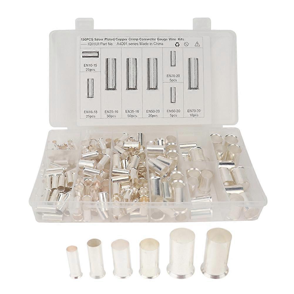 190 Pcs (AWG 8 6 4 2 1 2/0) 2/0-8 Gauge Wire Ferrules Kits Plated Copper Crimp Connector Ferrules Pi