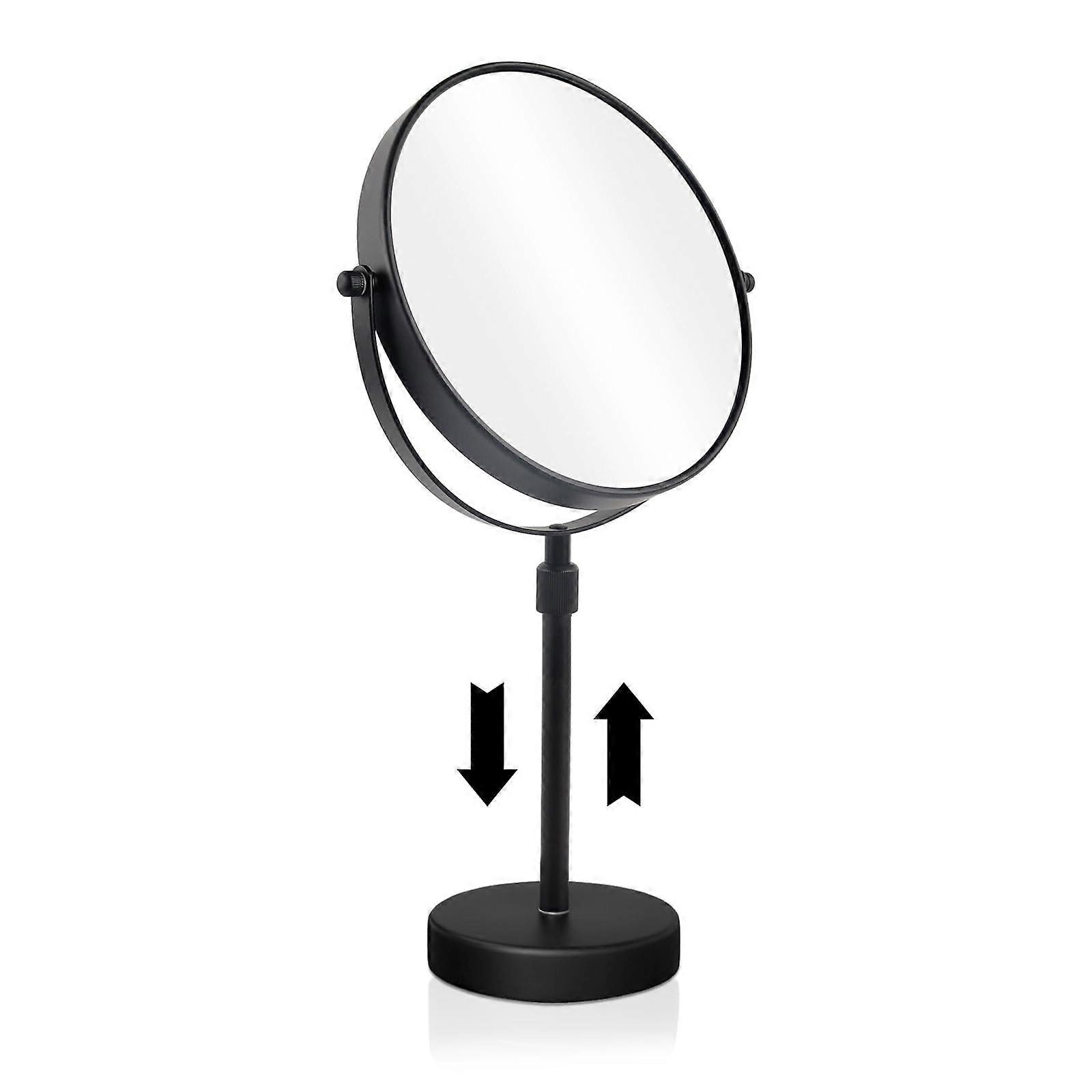 Height Adjustable Black Makeup Mirror Tabletop Pedestal 19 Inch Tall 8 Inch Base