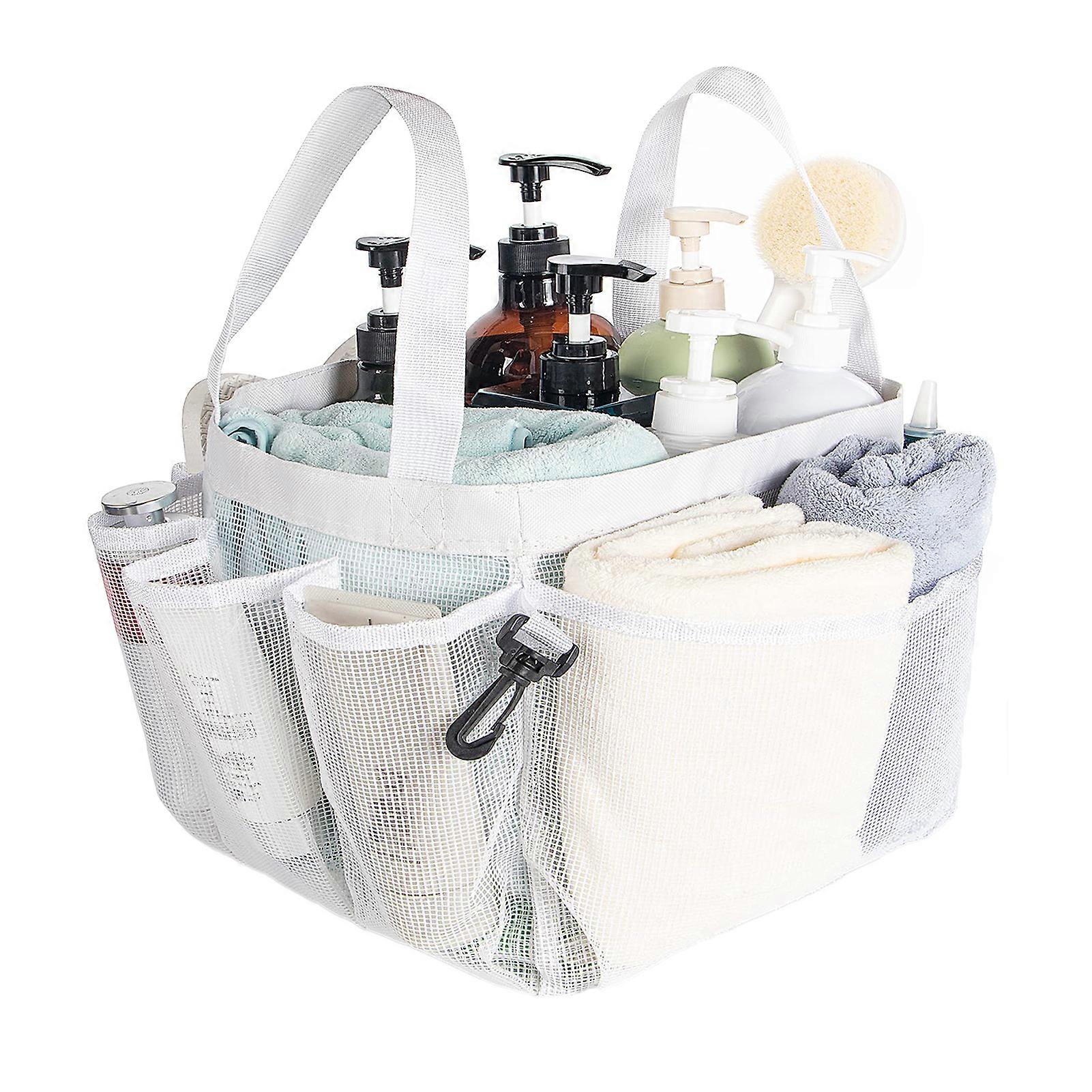 Shower Caddy Basket Black/White Dorm Mesh Shower Bag Organizer with 9-Pocket for College Dorm Room Essentials