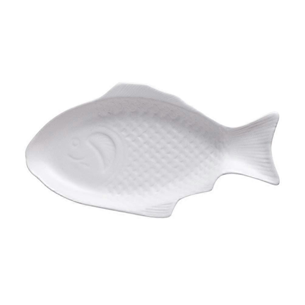 Ceramic Fish Shaped Plate 11 Inches White Appetizer Serving Tray Platter Japanese Snack Storage Dish for Home and Restaurants