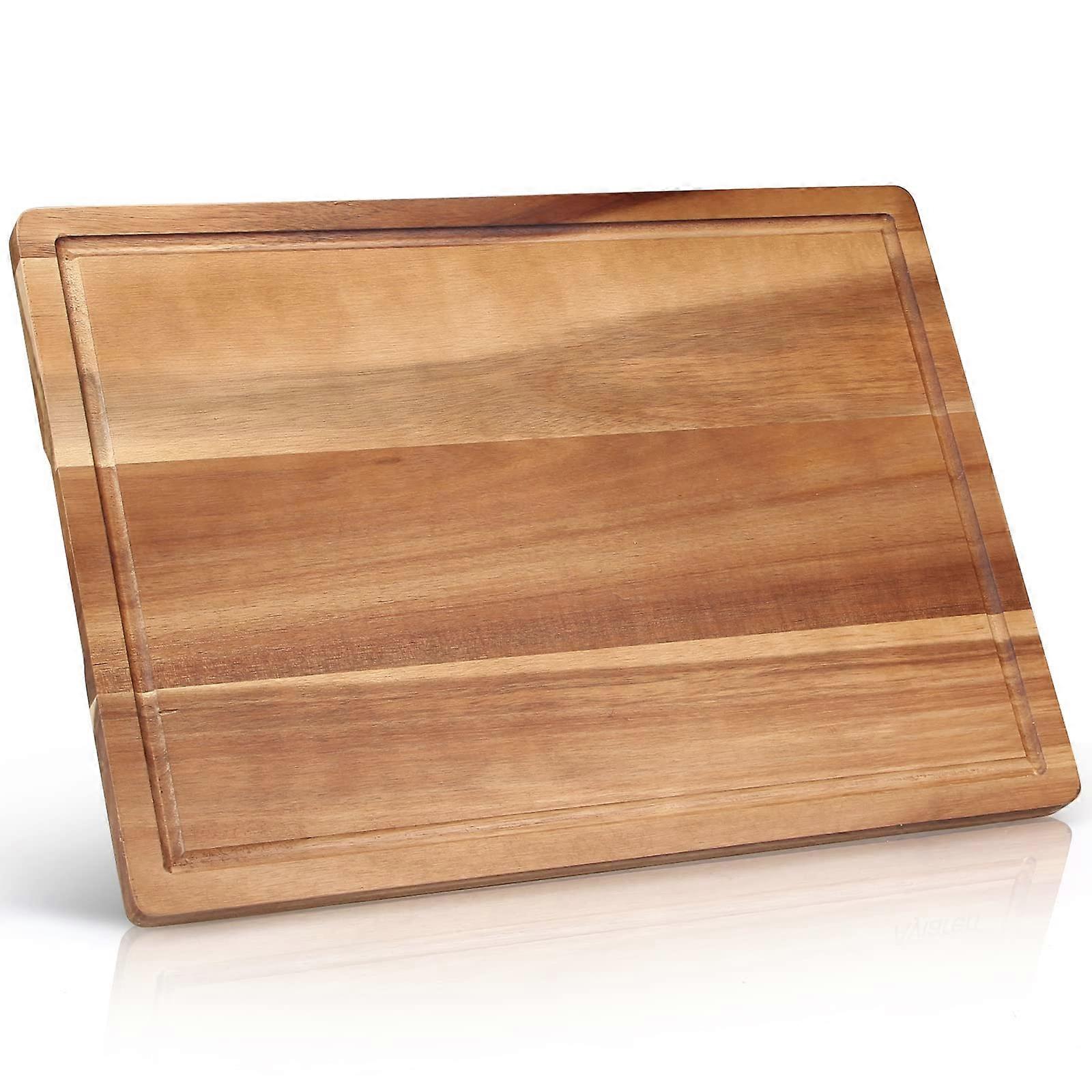 17" Solid Acacia Wood Cutting Board for Kitchen, Large Non-Toxic Chopping Block with Juice Groove for Meat and Cheese Serving