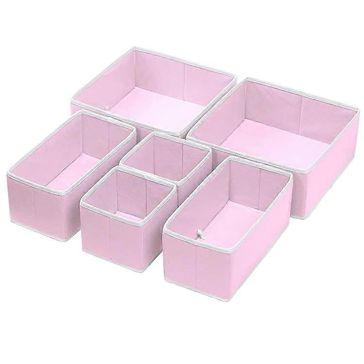 Lidless Desktop Organizer, Six-Piece Pink Sock Storage Box, Bedroom Organizer, Durable Fabric, Space-Saving Design