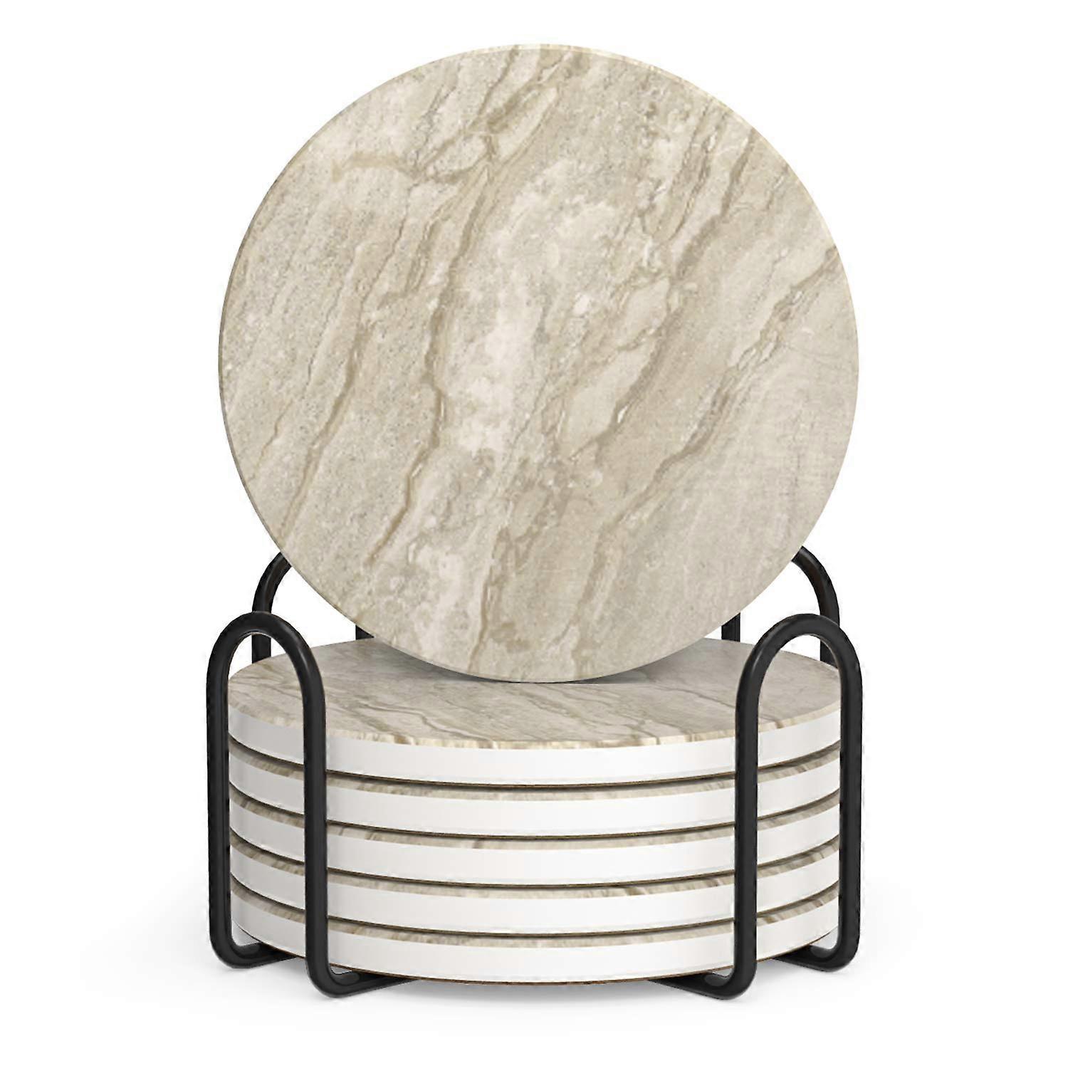 Coasters Set of 6 Absorbent Drink Coasters Holder, with Marble Style Ceramic for Home Decor