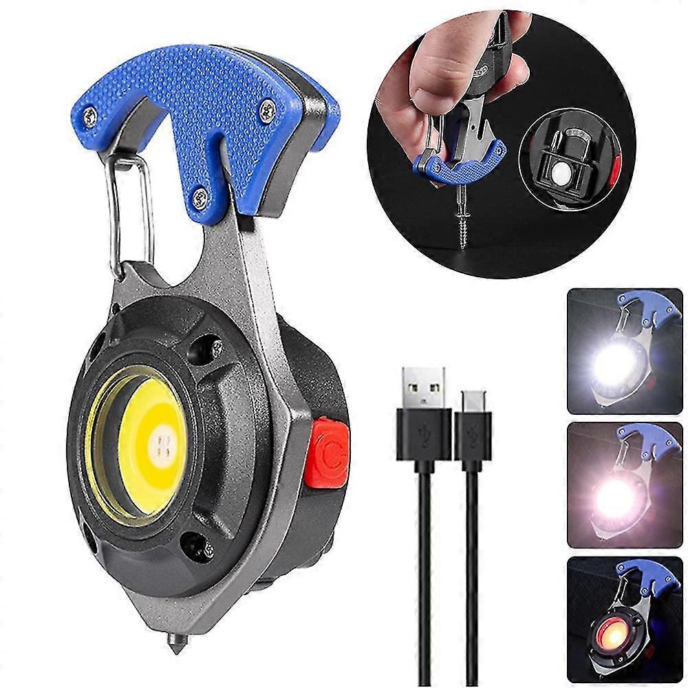 LED Micro Flashlight Pocket Keychain Flashlights USB Rechargeable Torch Strong Magnet Screwdriver Hammer Outdoor Emergency Lamp