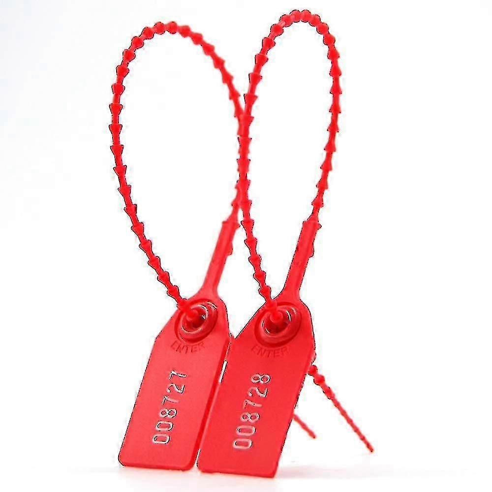 100 Plastic Tamper Seals - Zip Ties compatible Fire Extinguishers Pull Tite Security Tags Numbered Disposable Self-locking Tie 250mm Length (Red) Edit