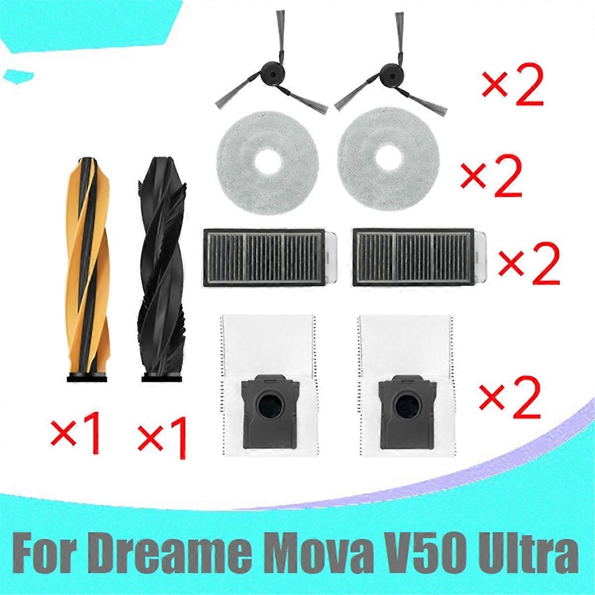 For V50 Ultra Vacuum Parts Main Roller Side Brush HEPA Filter Mop Cloth Dust Bag Kit