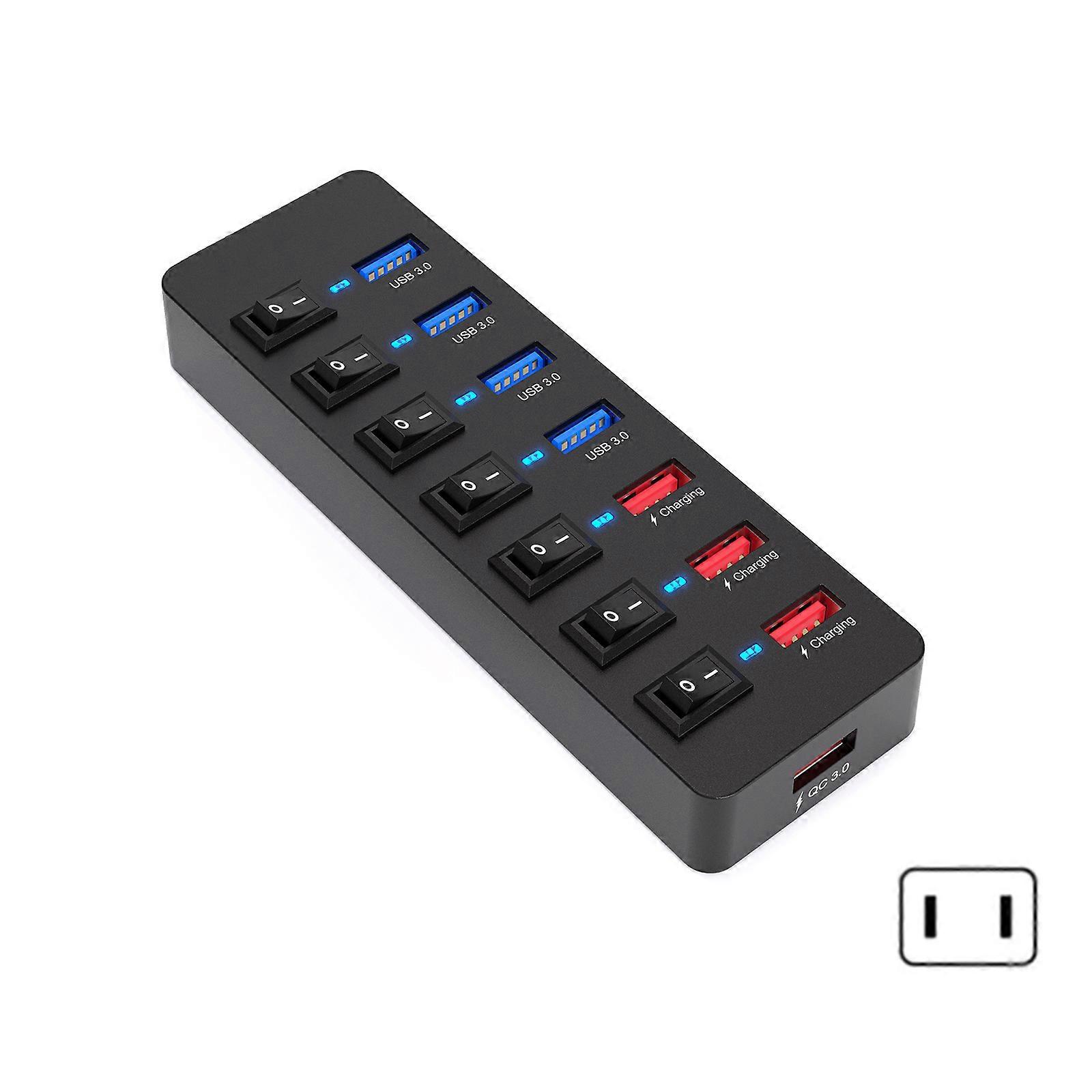 USB Hub 8 Port Powered USB Hub Expander 4xUSB3.0+3xUSB+36W Charging Adapter Individual Switches USB Splitter for Laptop