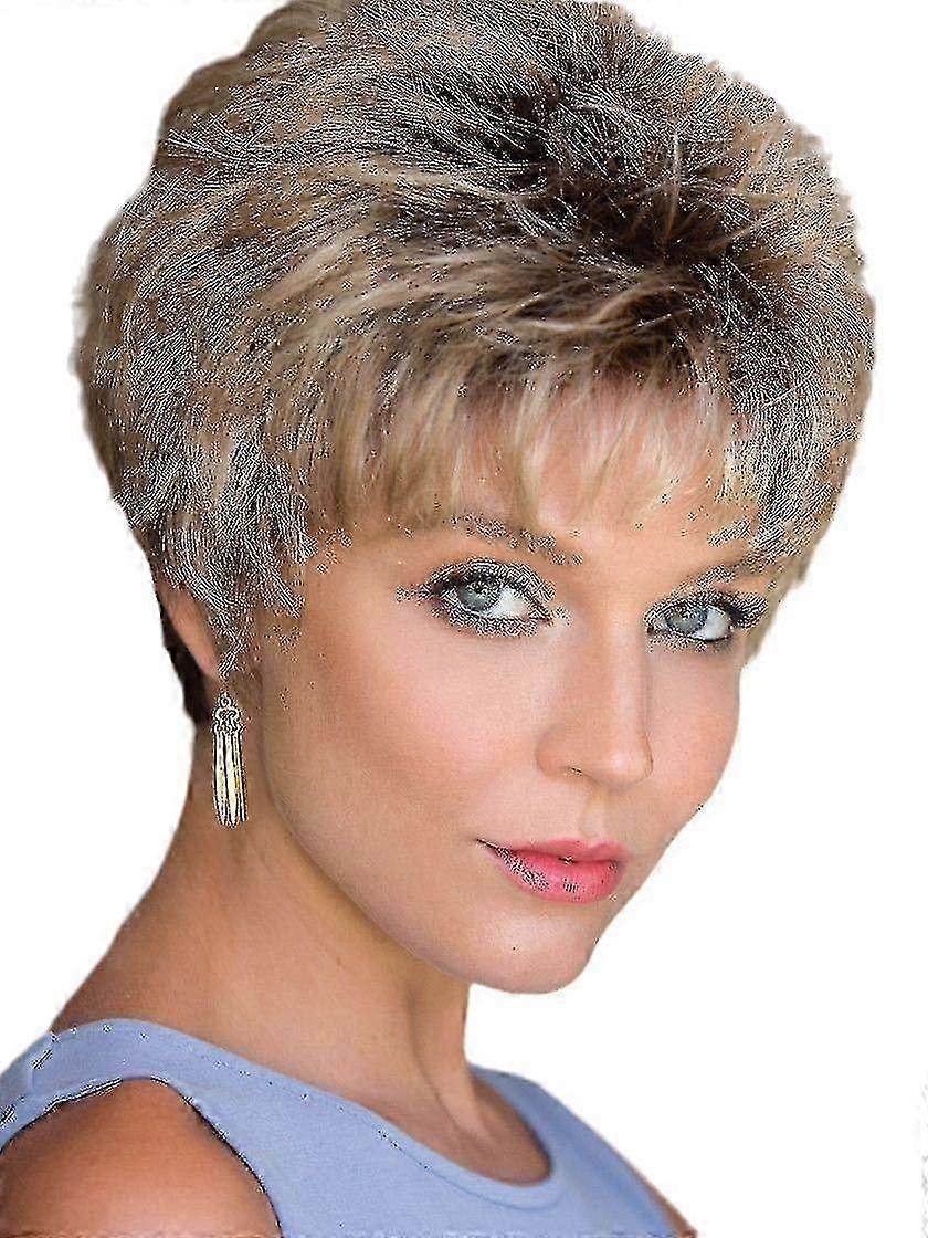 Middle-aged Elderly Fluffy Short Hair Layered Wigs With Bangs.