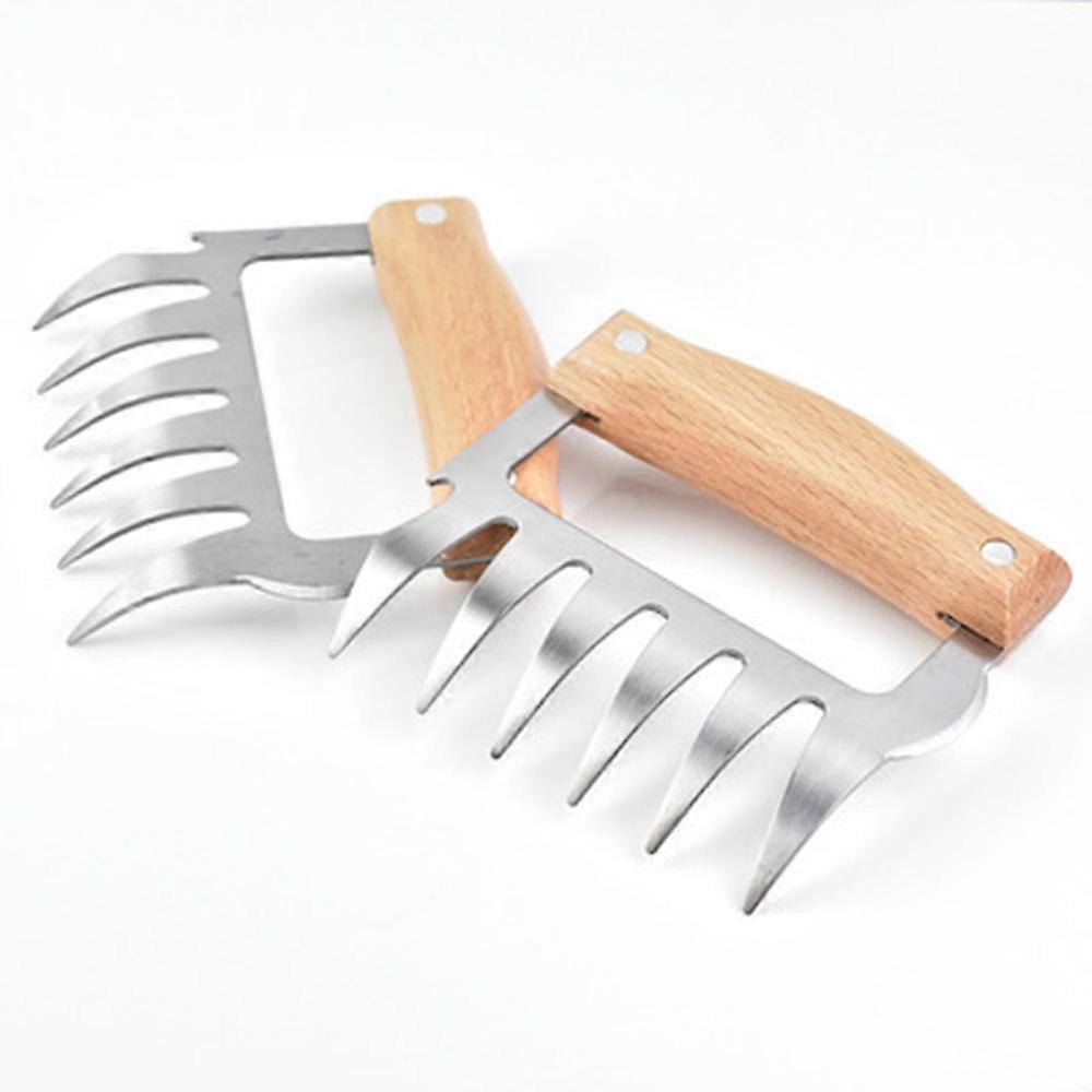 Meat Handler Shredder Claws Set of 2,Stainless Steel Meat Forks with Wooden Handle for Shredding, Pulling, Handing, Pork-Wood color