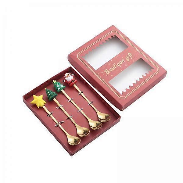 2xXmas Spoons Flatware Tea Spoons Kitchen Tableware for Iced Tea Sundae Drinks