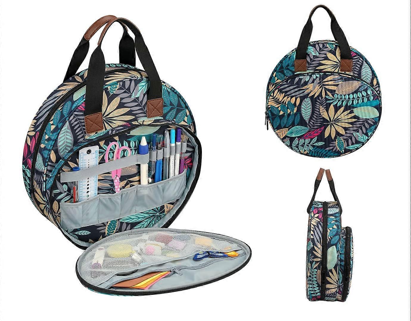 Embroidery Bag for Cross Stitch Project, Carrying Case Travel for Tote Embroidery Hoops, Floss, Cross Stitch Tools, Leaves