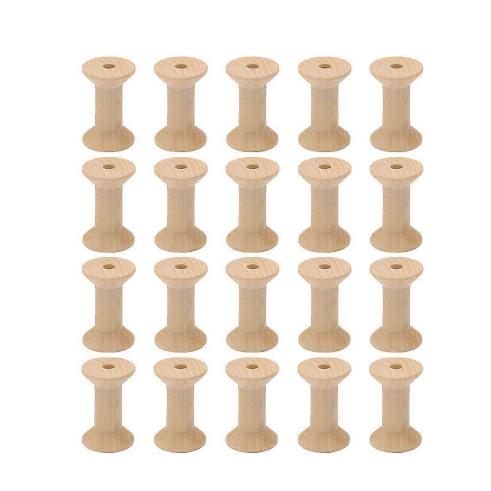 20 Pcs Vintage Unfinished Wooden Spools Hour Glass Shaped Bobbin Sewing Tools for DIY Thread String Rolling Wire (Light Yellow, 47x30MM)