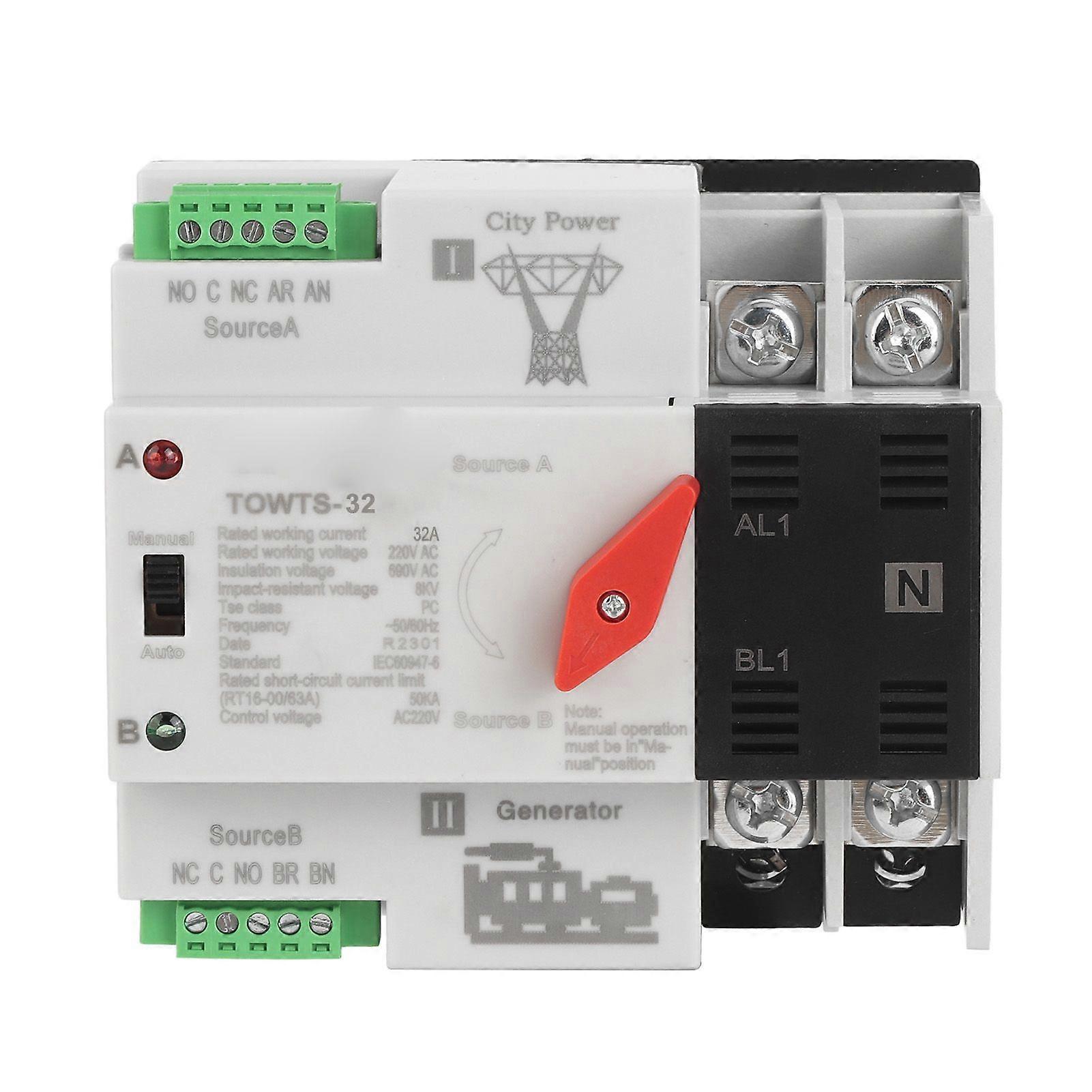 2025 Latest Model Dual Power Automatic Switch 2P 8KV 2 Modes Power Transfer