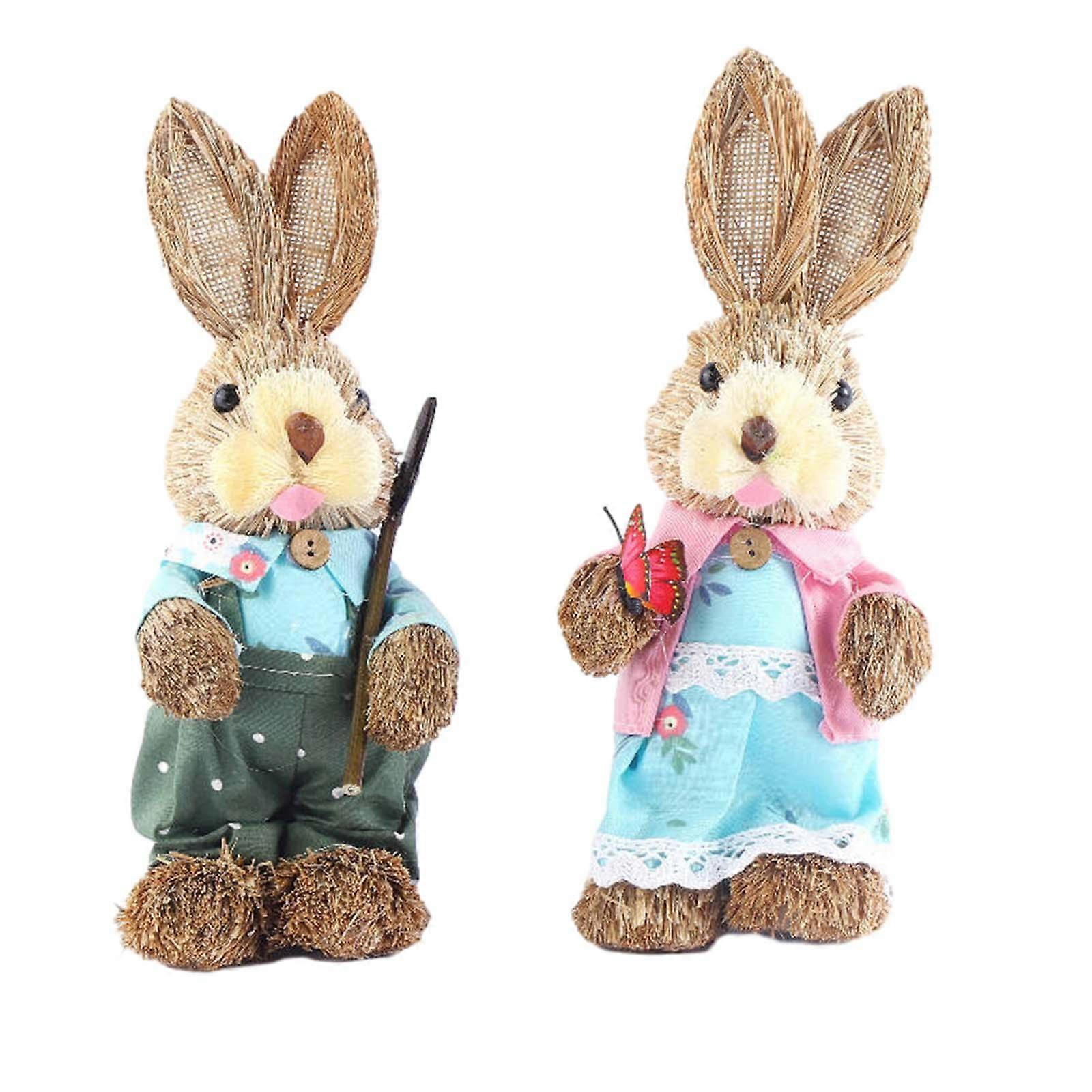 2Pcs Easter Bunny Figurines Garden Statue Easter Decor Ornament Rabbit Statue